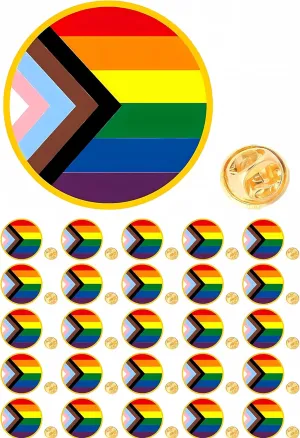 25/50/100pcs Round metal Progress Pride Pin Rainbow Gay Flag LGBTQ Enamel Progressive Lapel Pins badge Bulk for Clothes backpack Gifts