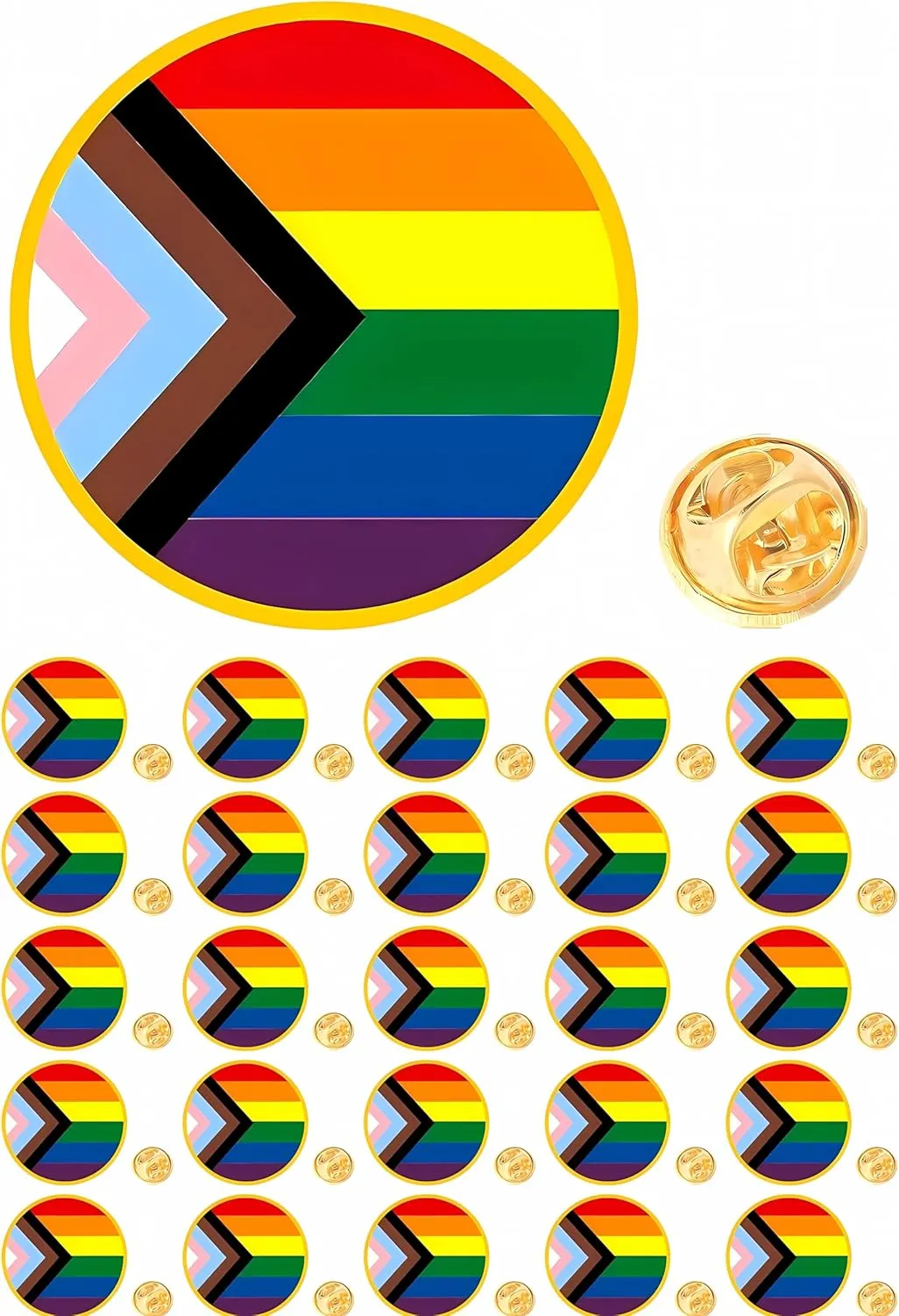 25/50/100pcs Round metal Progress Pride Pin Rainbow Gay Flag LGBTQ Enamel Progressive Lapel Pins badge Bulk for Clothes backpack Gifts