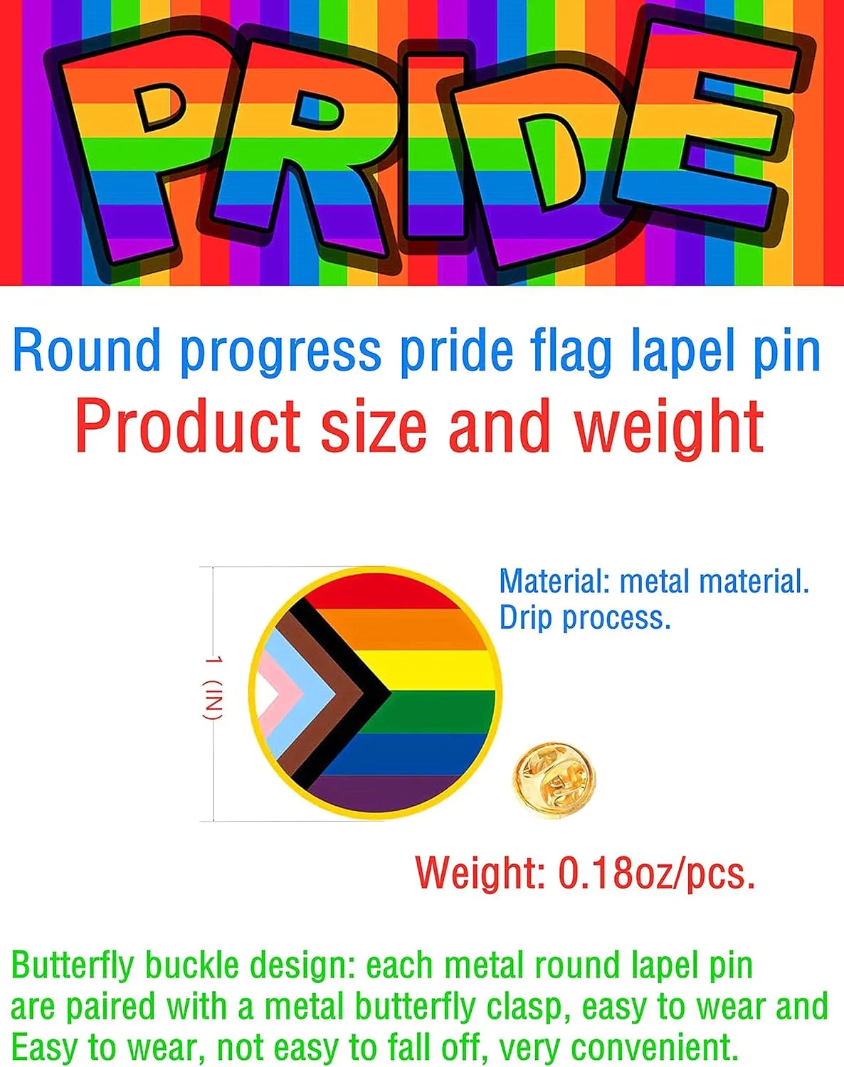 25/50/100pcs Round metal Progress Pride Pin Rainbow Gay Flag LGBTQ Enamel Progressive Lapel Pins badge Bulk for Clothes backpack Gifts