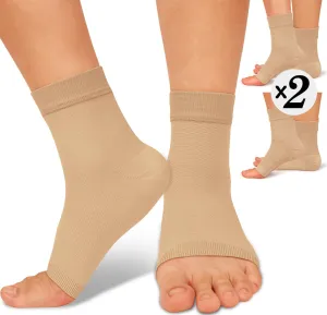 ACTINPUT 2 Pack Ankle Brace Compression Sleeve 8-15 mmHg Open Toe ompression Socks Women&Men for Swelling,Plantar Fasciitis,Sprain Beige S/M