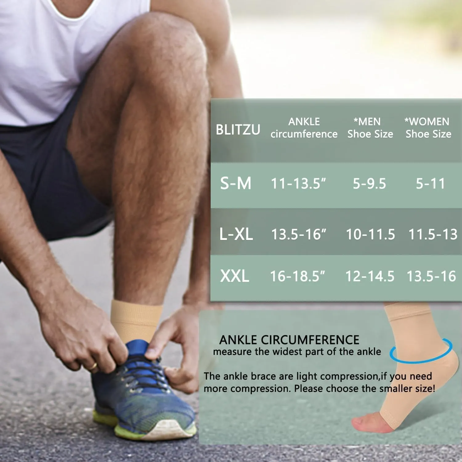 ACTINPUT 2 Pack Ankle Brace Compression Sleeve 8-15 mmHg Open Toe ompression Socks Women&Men for Swelling,Plantar Fasciitis,Sprain Beige S/M