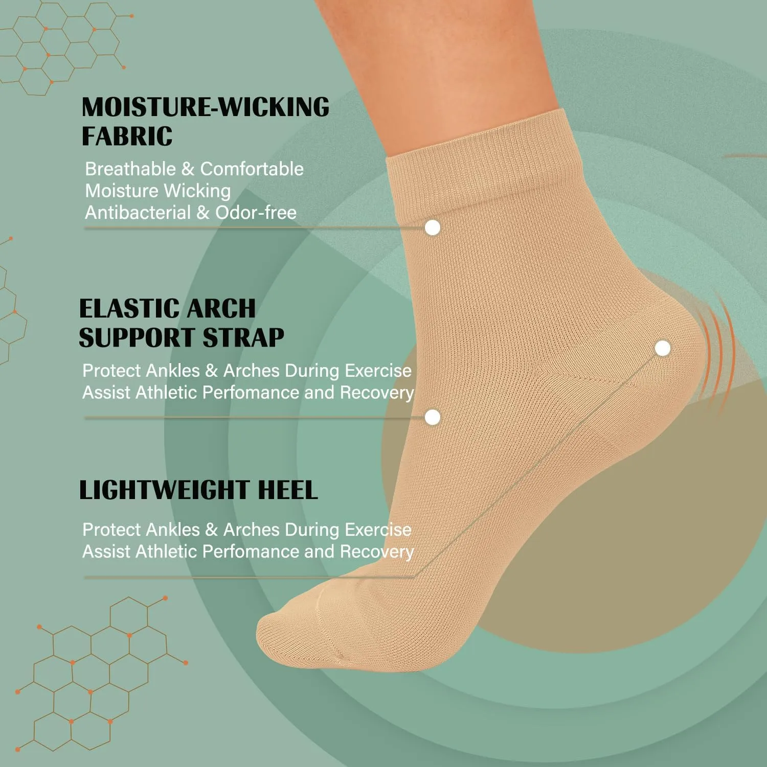 ACTINPUT 2 Pack Ankle Brace Compression Sleeve 8-15 mmHg Open Toe ompression Socks Women&Men for Swelling,Plantar Fasciitis,Sprain Beige S/M