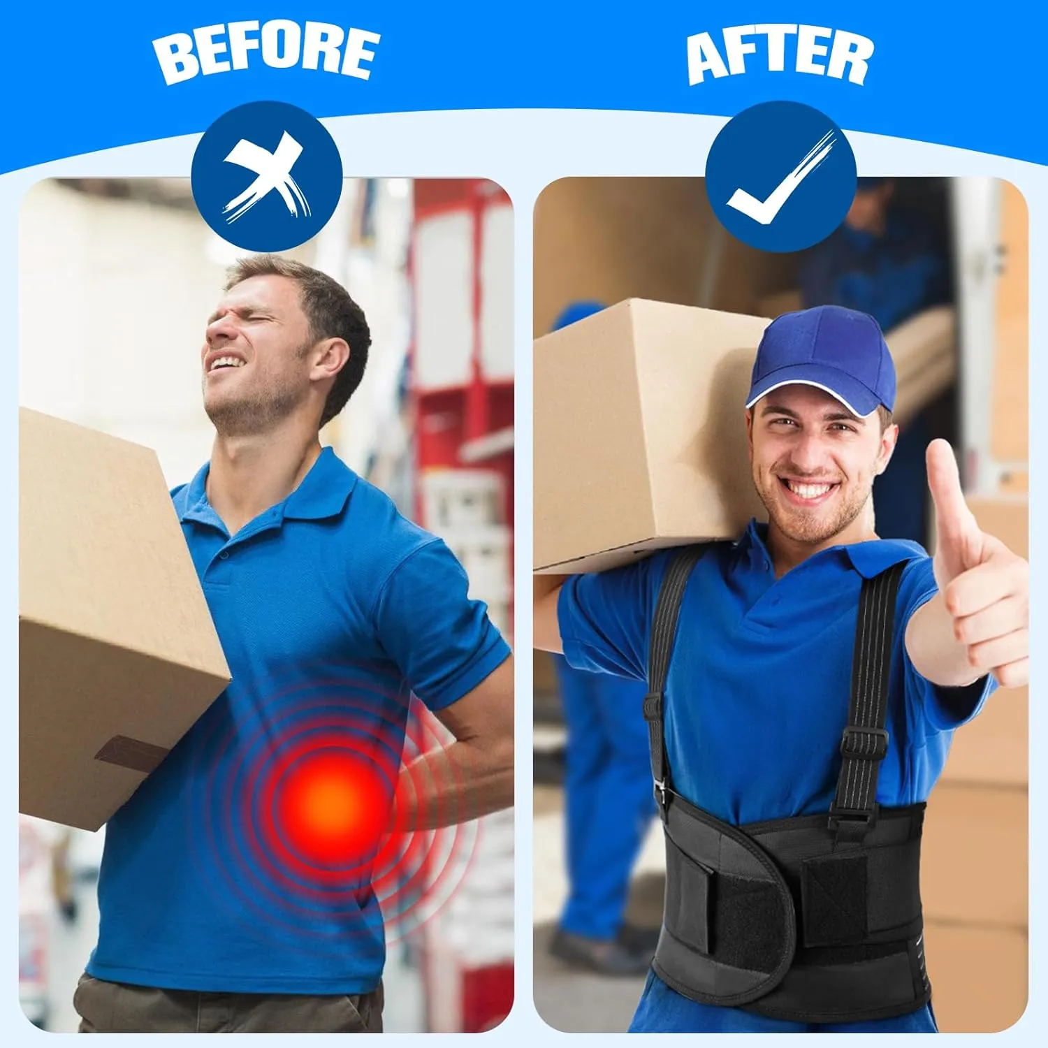 Back Brace with Removable Suspender Shoulder Straps, Back Support Belt Lumbar Support for Men & Women, Sciatica, Herniated Disc, Scoliosis, Back Brace for Lifting at Work