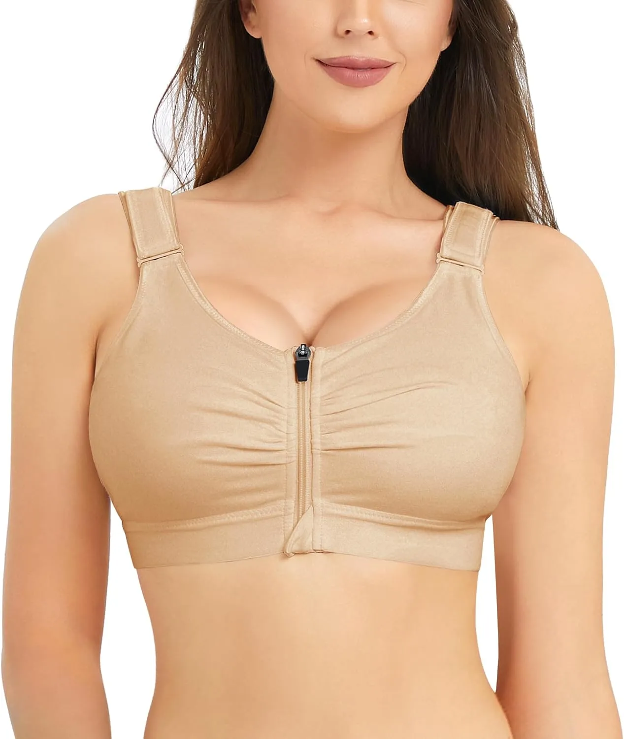 BRABIC Zip Front Closure Everyday Bra for Women Post Surgery Compression Support with Adjustable Straps Wirefree
