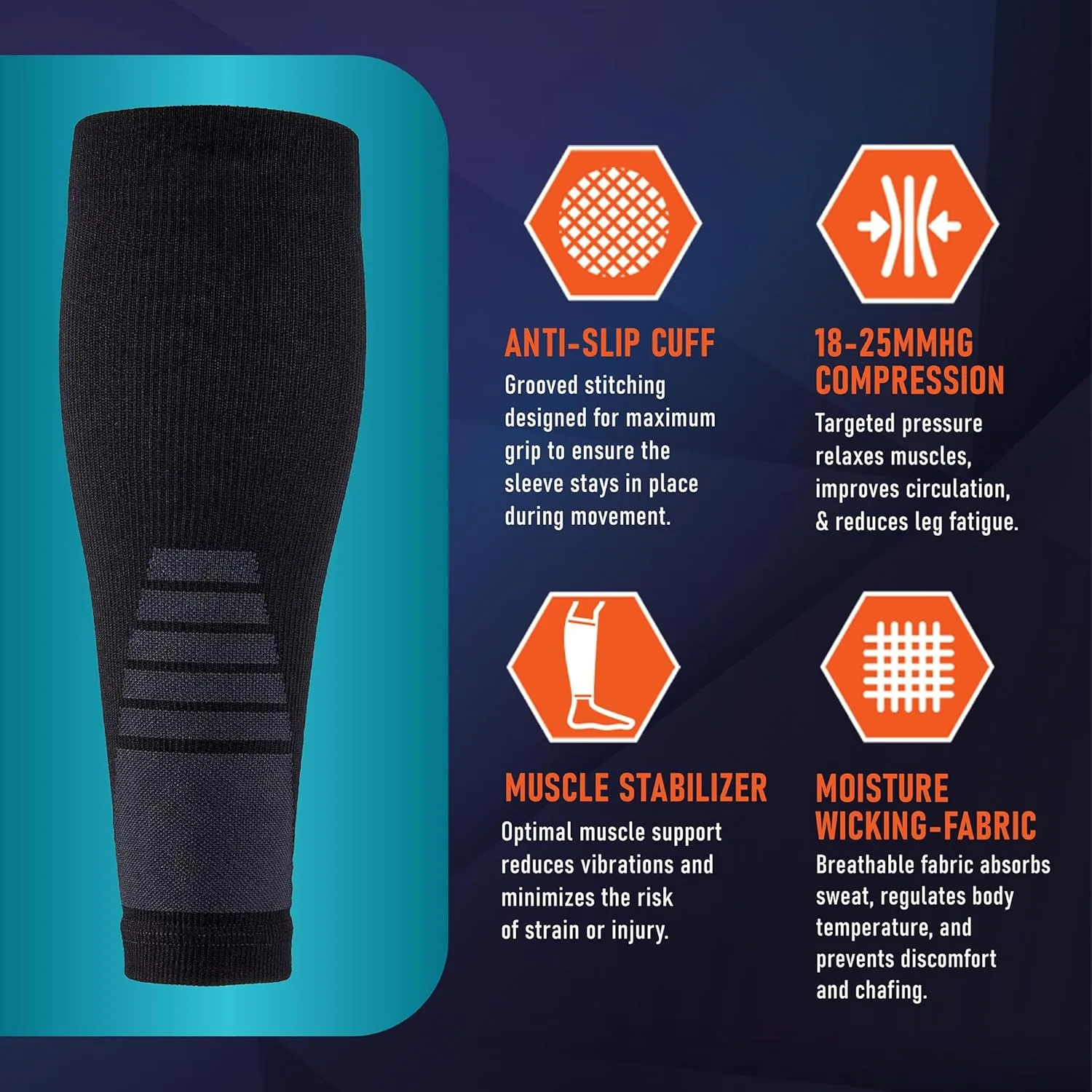 Calf Compression Sleeves for Men and Women - (2 Pair) Footless Compression Socks Support for Varicose Vein, Nursing, Pregnancy, Running - Leg Sleeve Brace for Shin Splints, Pain Relief and Swelling