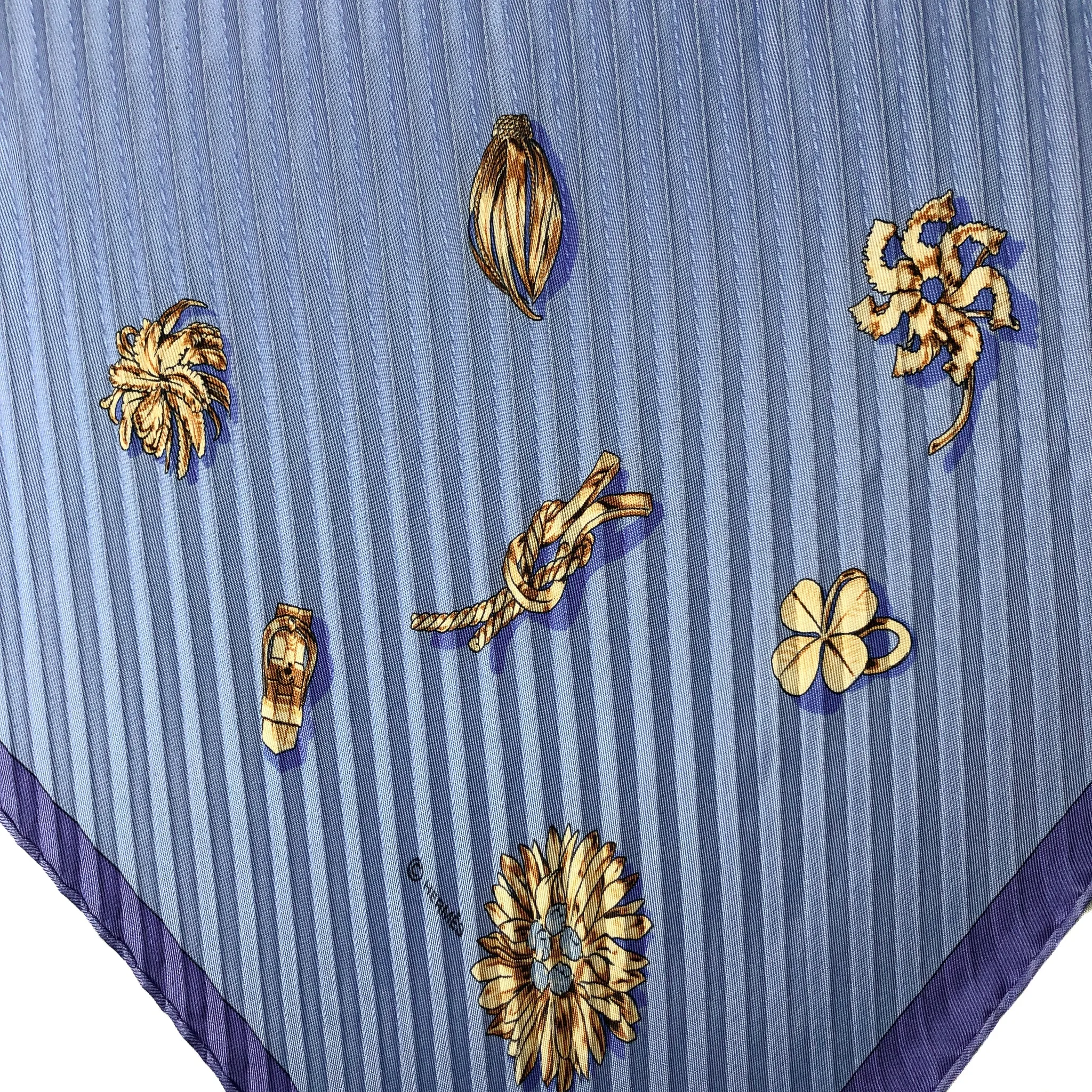 Clips Hermes Scarf by Rybal 90cm Silk Plissé Light Blue w/Box