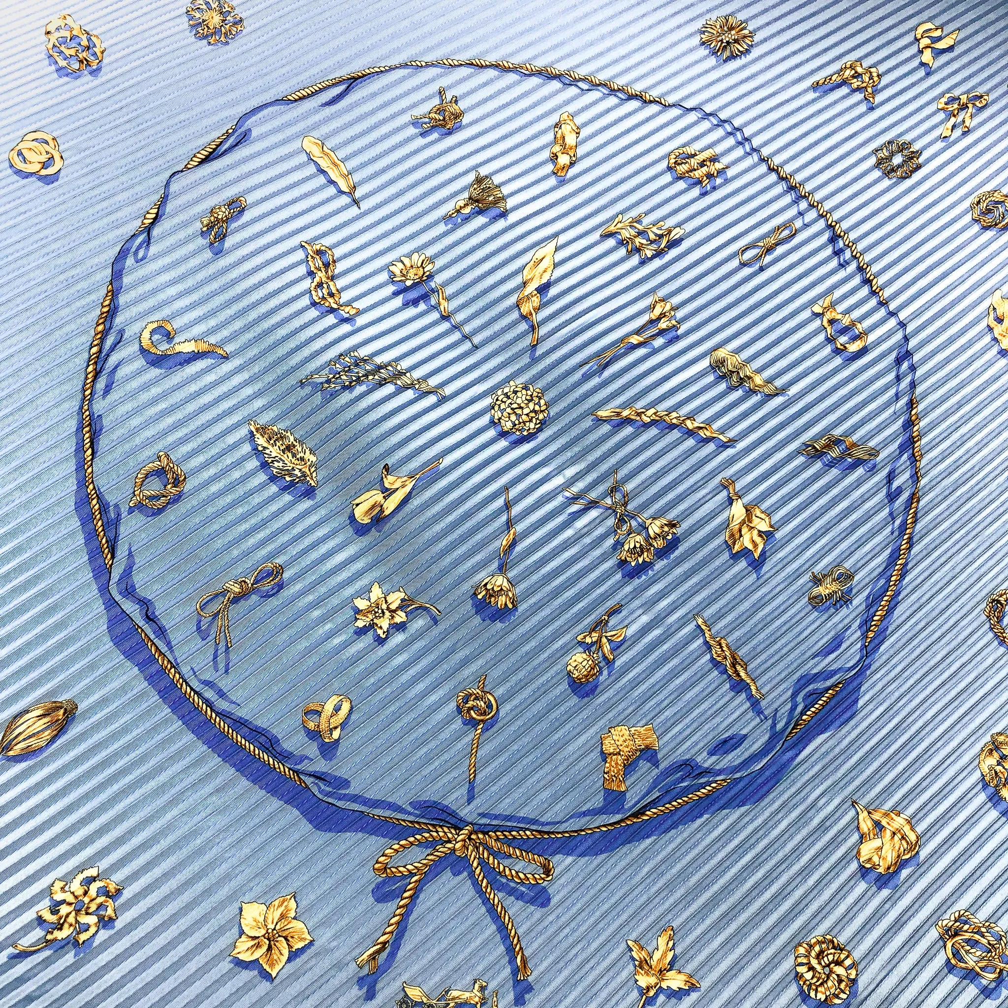 Clips Hermes Scarf by Rybal 90cm Silk Plissé Light Blue w/Box
