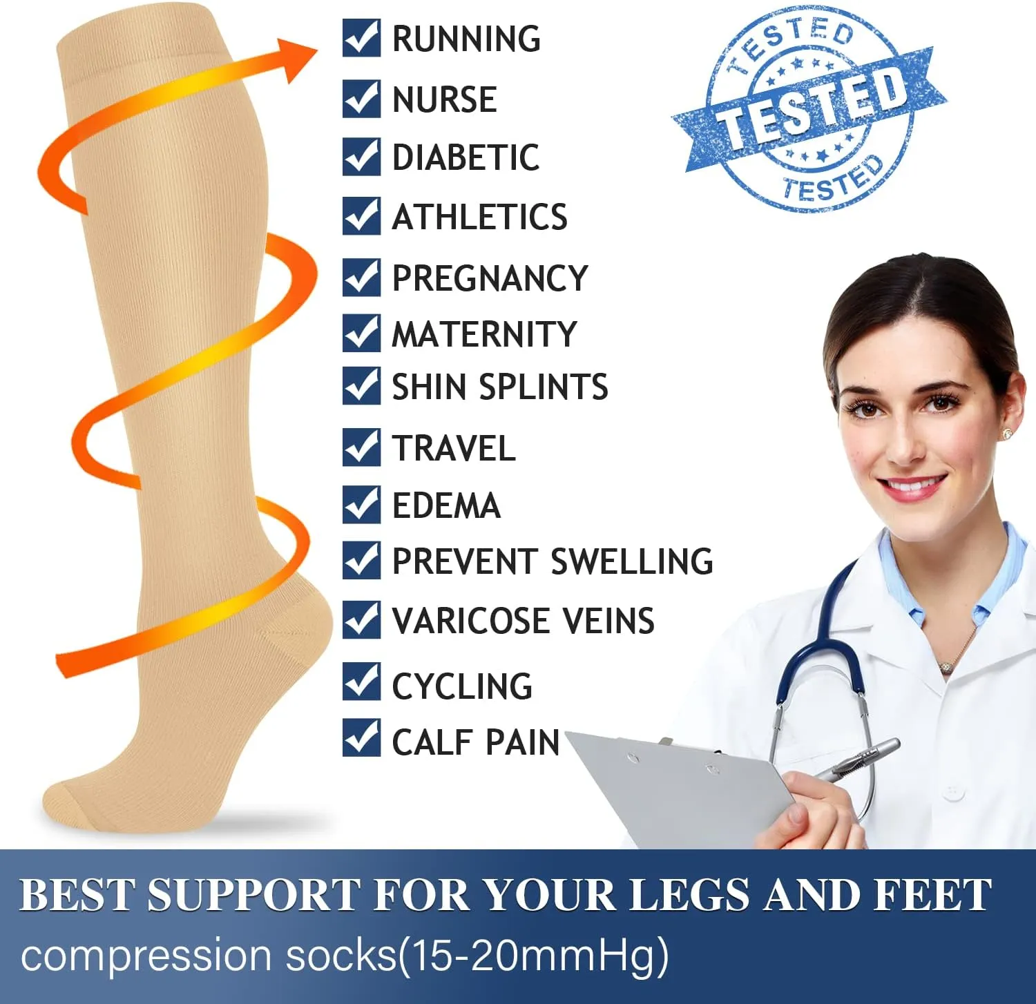 Compression Socks for Women and Men Circulation (3 Pairs) - Best for Nursing,Running,Travel Knee High Socks