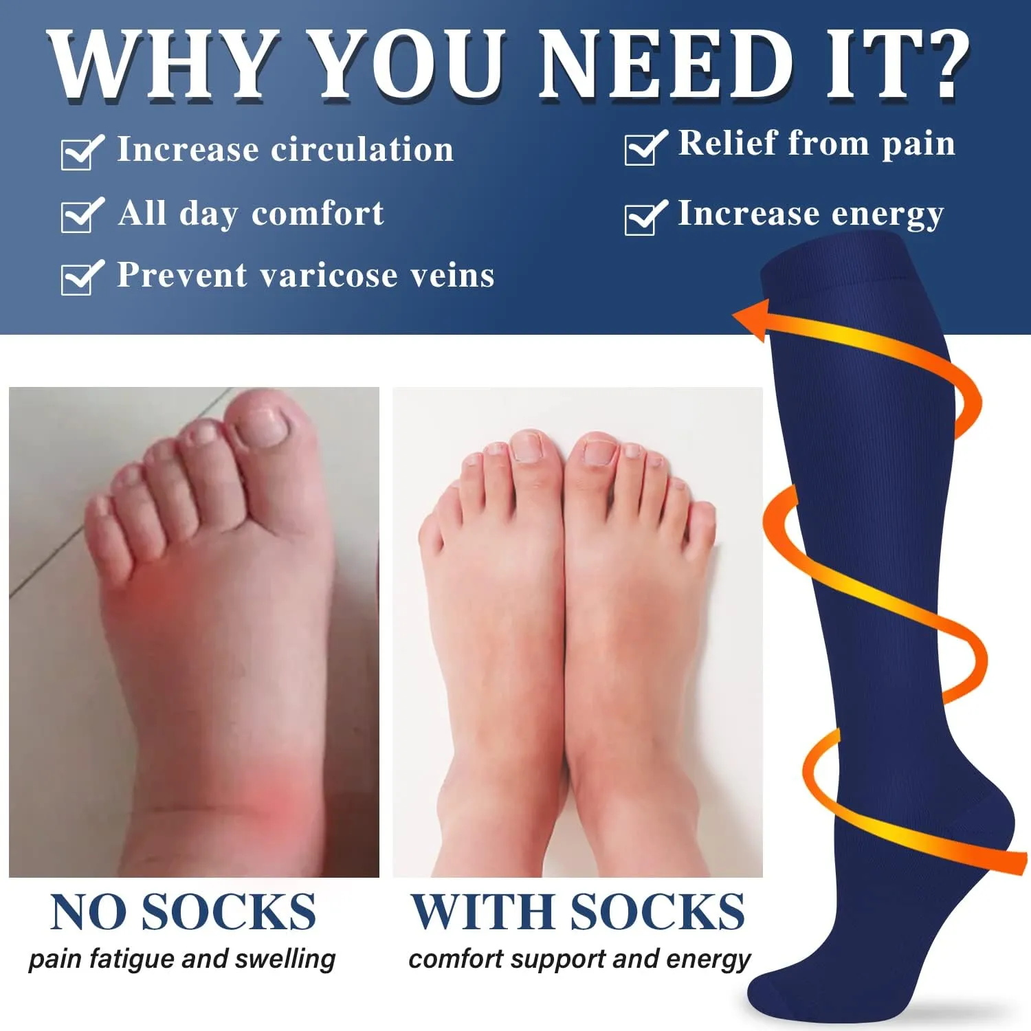 Compression Socks for Women and Men Circulation (3 Pairs) - Best for Nursing,Running,Travel Knee High Socks