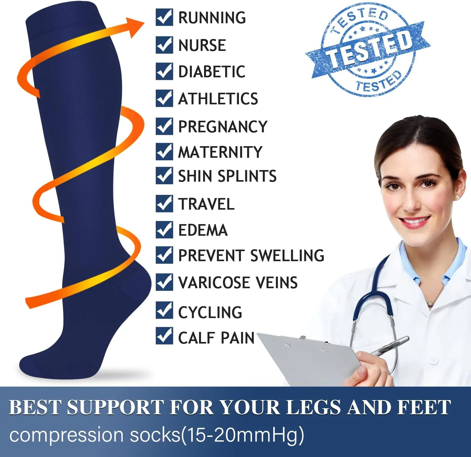 Compression Socks for Women and Men Circulation (3 Pairs) - Best for Nursing,Running,Travel Knee High Socks