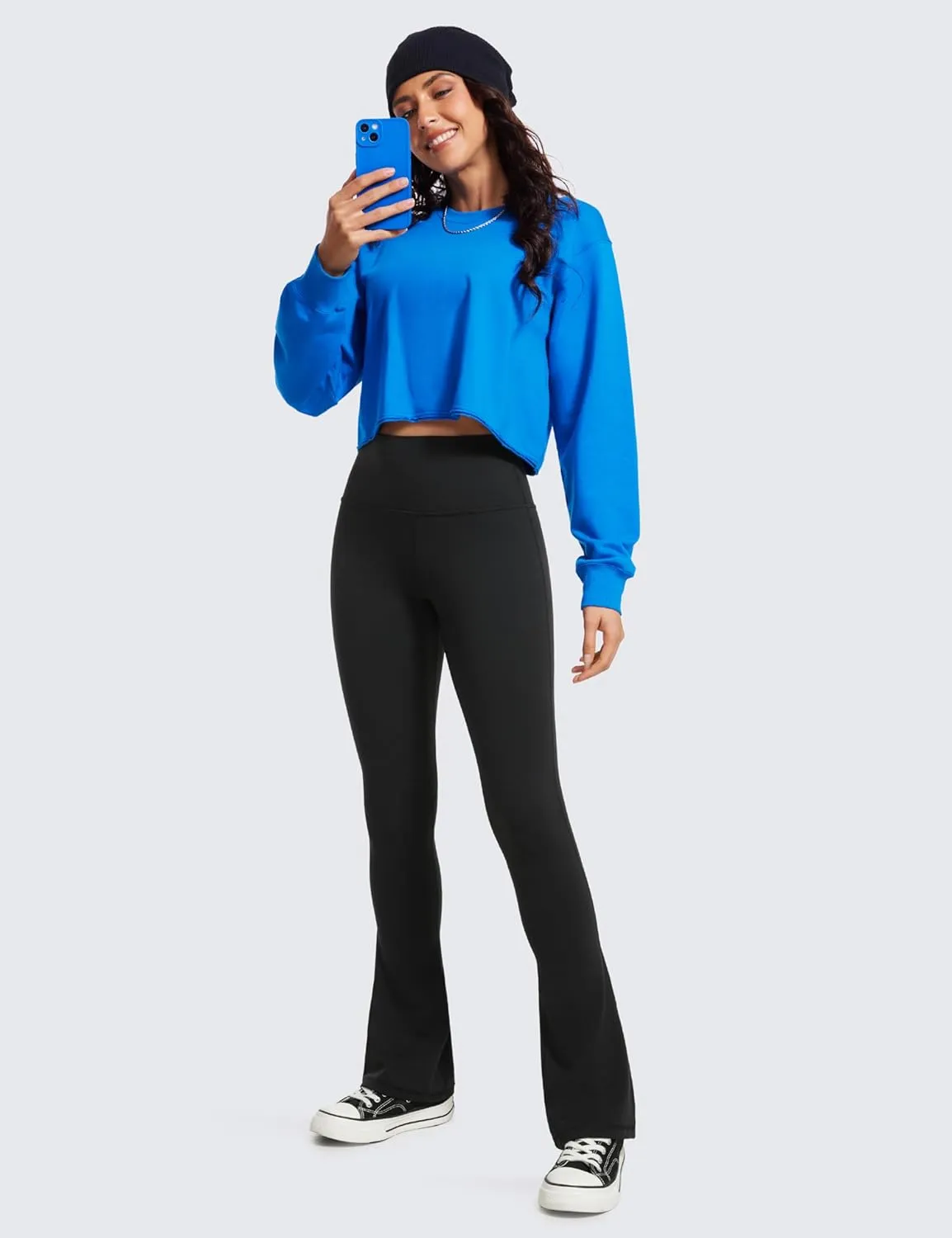 CRZ YOGA Butterluxe High Waist Mini Flared Leggings for Women 30"/31.5"/33'' - Bootcut Yoga Pants with Pocket Casual Lounge
