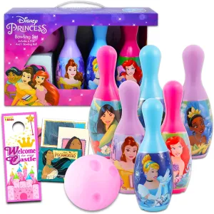Disney Princess Bowling Set for Toddlers, Kids - 3 Pc Bundle with Princess Bowling Set Plus Stickers and More | Princess Playset