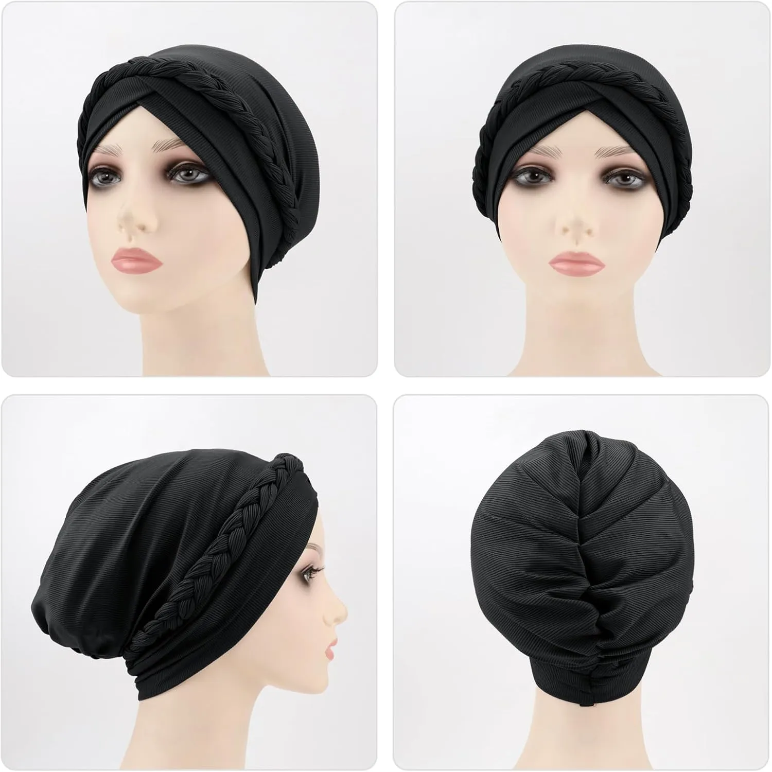 DRESHOW African Women Turban Caps Beanie Twist Headscarf Pre-Tied Double Twisted Braid Hair Cover Wrap Hat Chemo Cancer Cap
