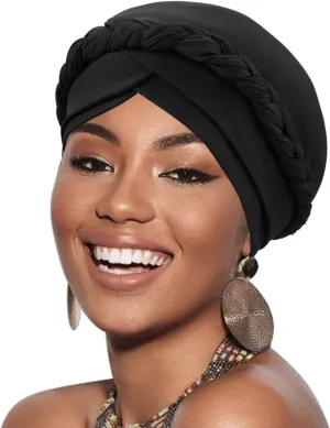 DRESHOW African Women Turban Caps Beanie Twist Headscarf Pre-Tied Double Twisted Braid Hair Cover Wrap Hat Chemo Cancer Cap