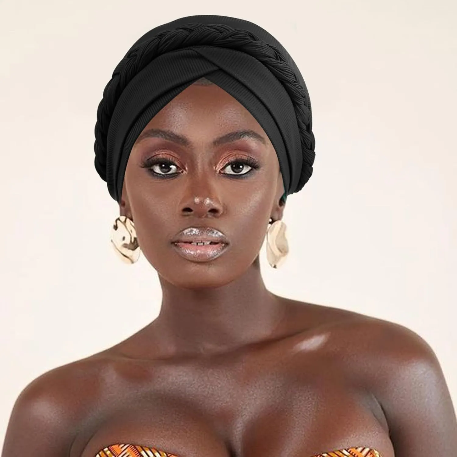 DRESHOW African Women Turban Caps Beanie Twist Headscarf Pre-Tied Double Twisted Braid Hair Cover Wrap Hat Chemo Cancer Cap