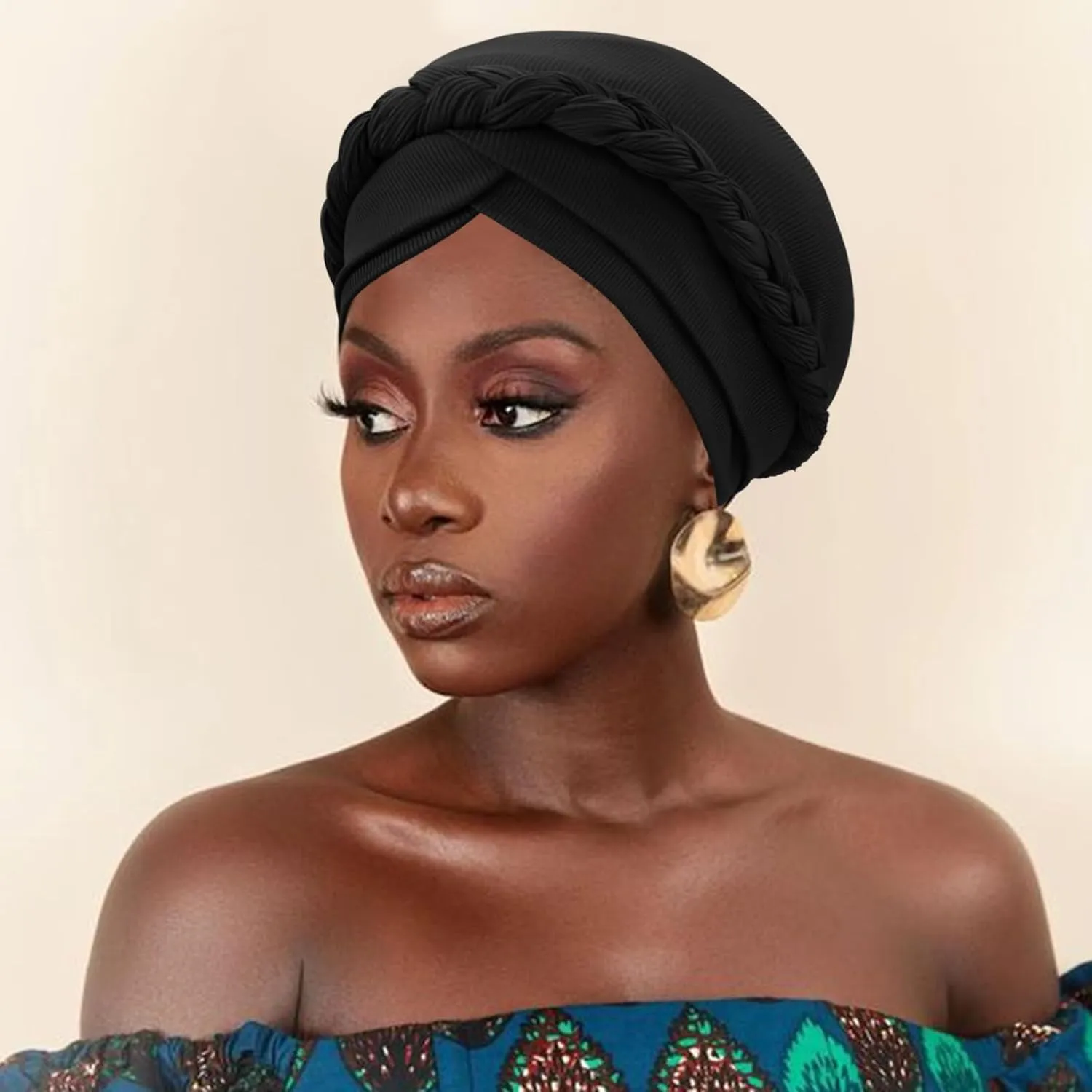 DRESHOW African Women Turban Caps Beanie Twist Headscarf Pre-Tied Double Twisted Braid Hair Cover Wrap Hat Chemo Cancer Cap