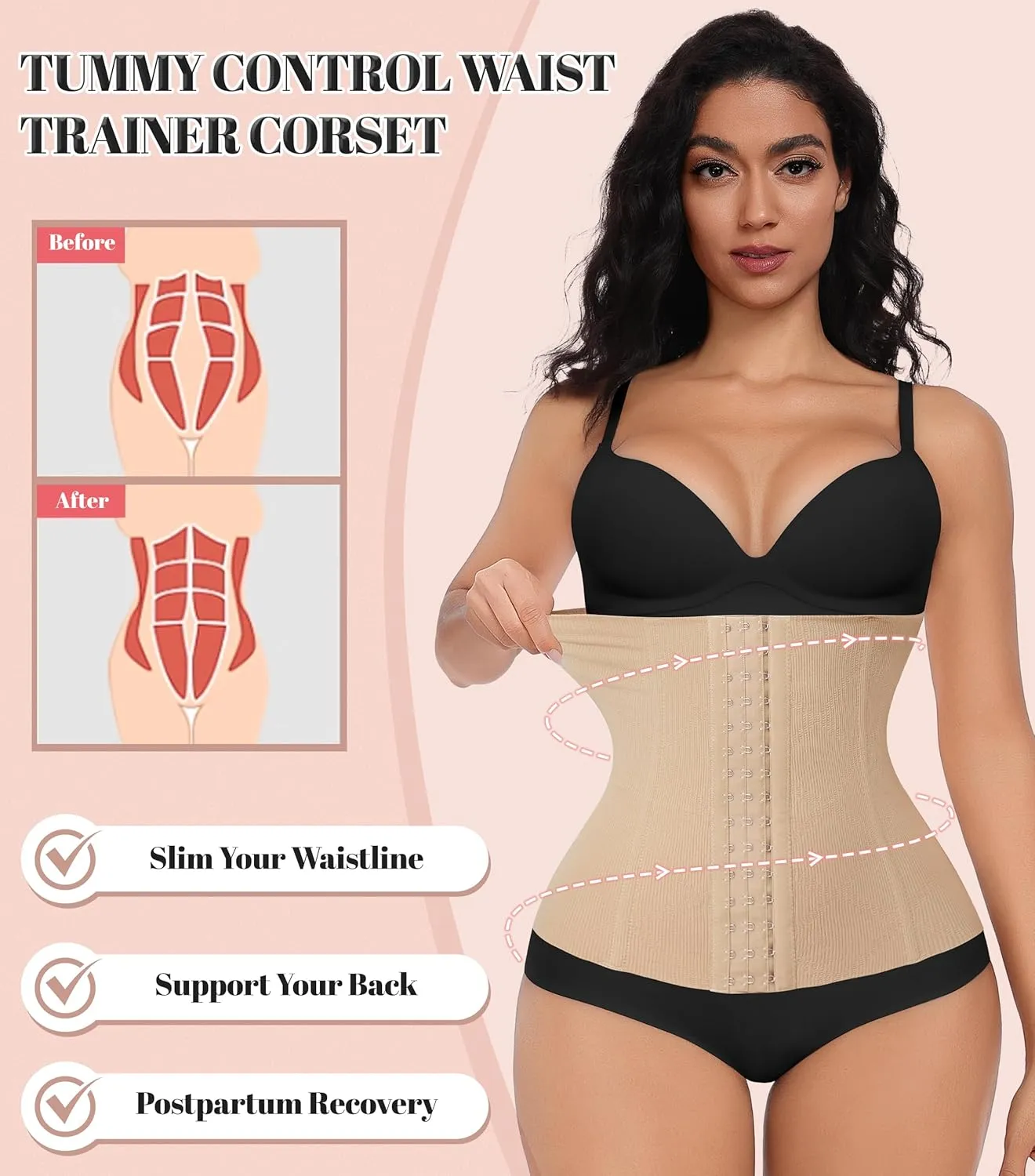 EUYZOU Women Waist Trainer Corset Postpartum Fajas Tummy Control Girdle Shapewear Waist Cincher