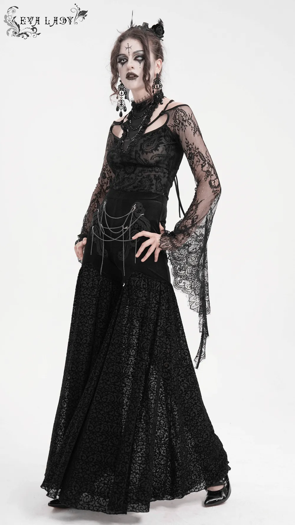 Exquisite Women's Lace Palazzo Pants with Chains