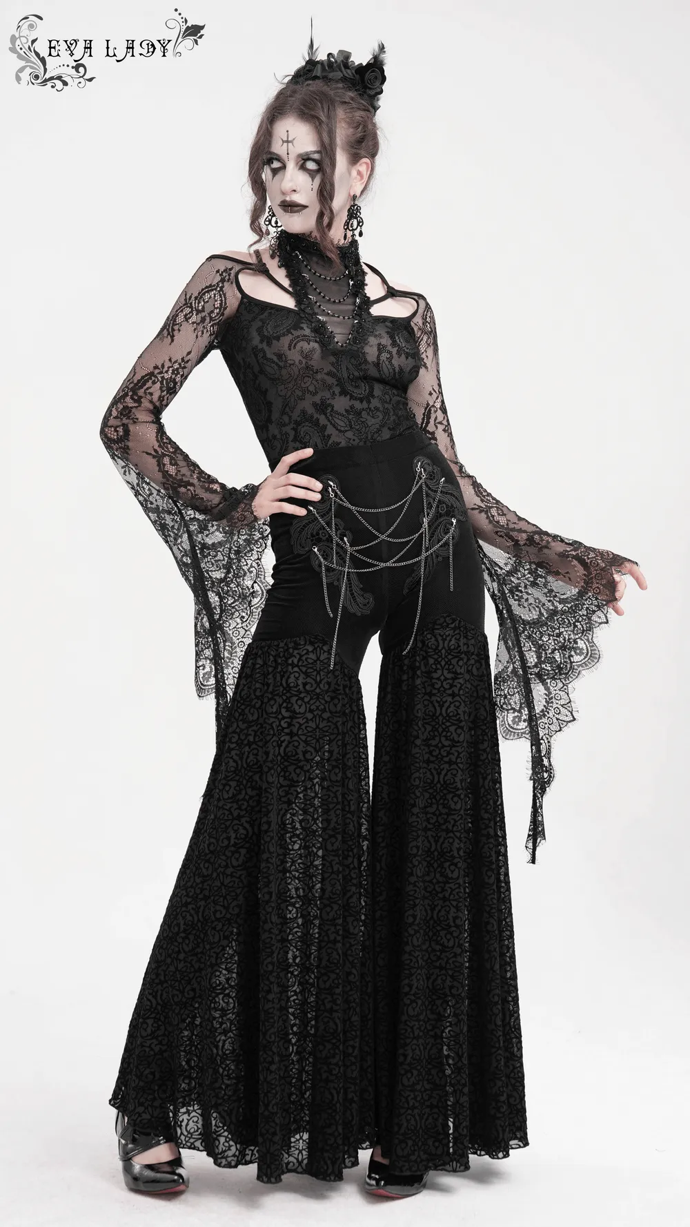 Exquisite Women's Lace Palazzo Pants with Chains