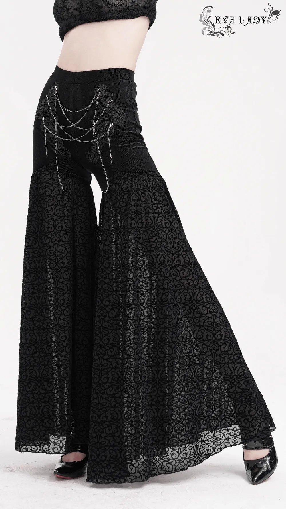 Exquisite Women's Lace Palazzo Pants with Chains