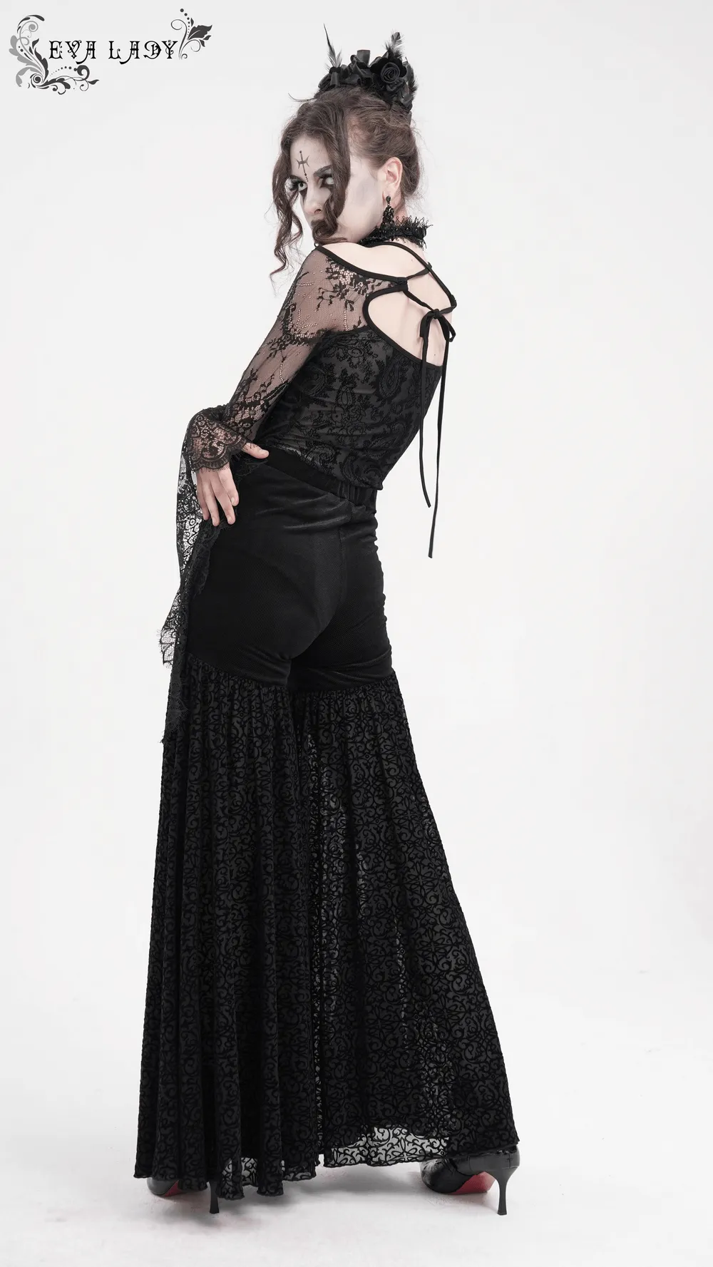 Exquisite Women's Lace Palazzo Pants with Chains