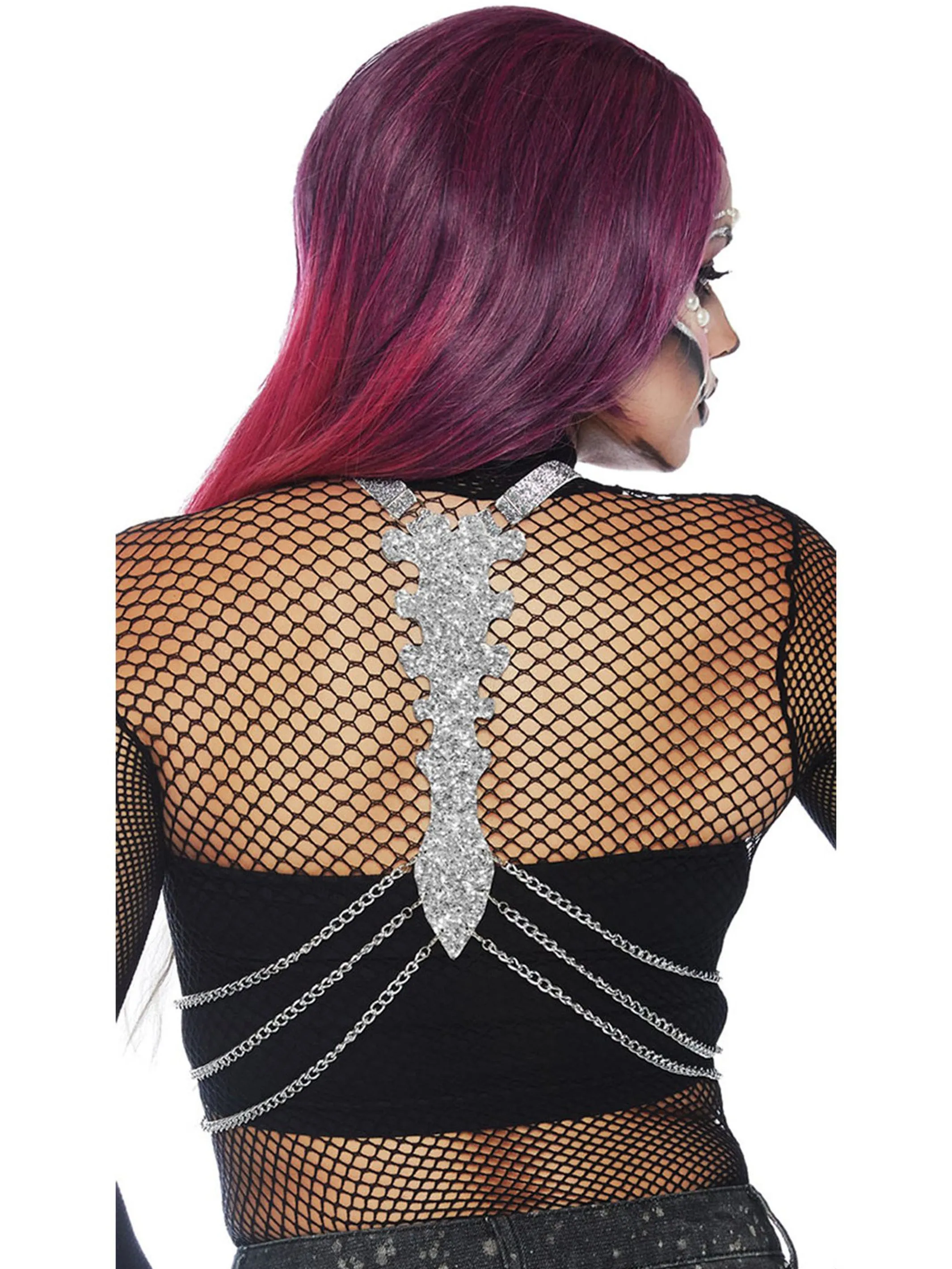 Glitter Skeleton Bone Body Harness with Chains