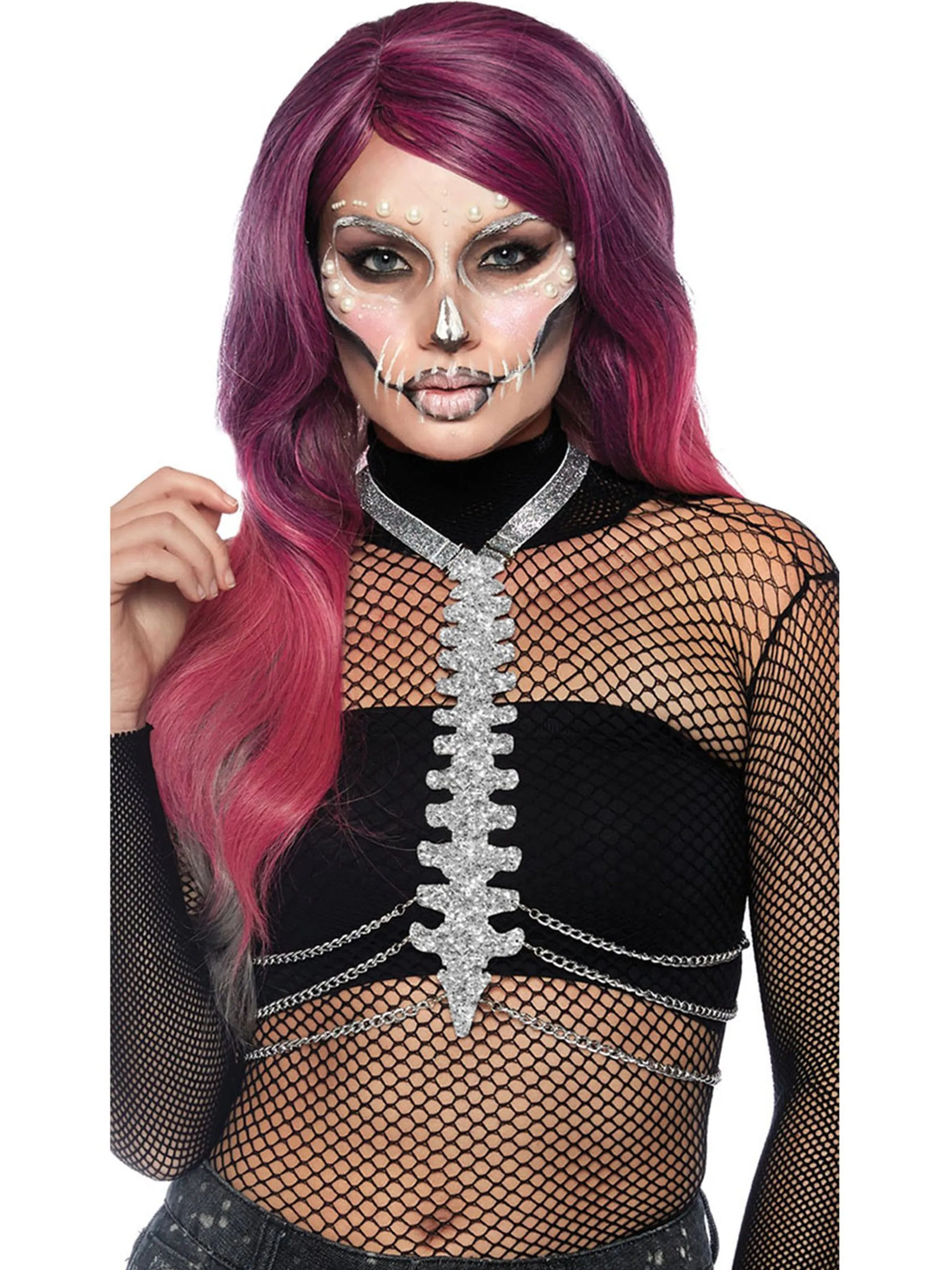 Glitter Skeleton Bone Body Harness with Chains