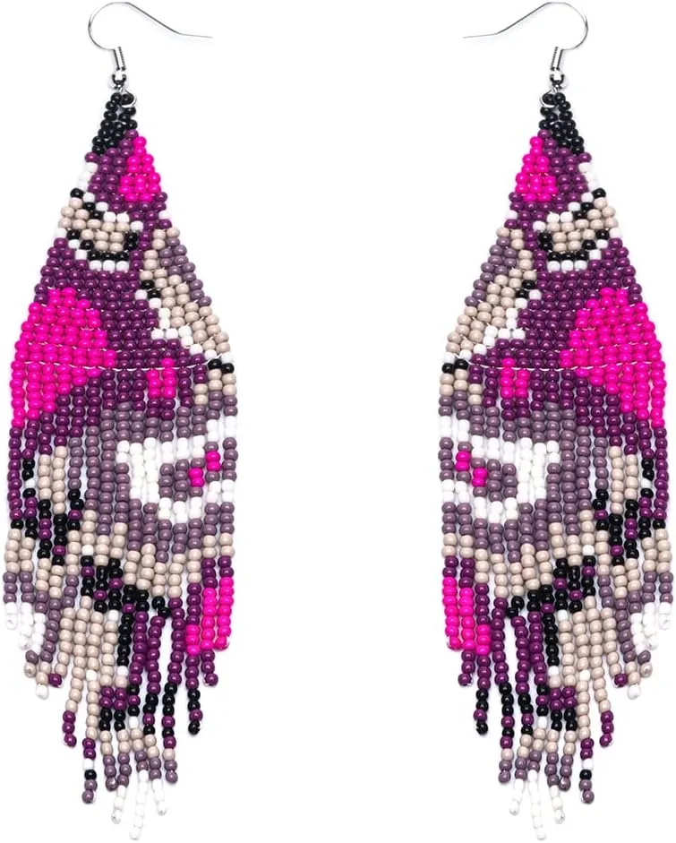 Handmade Boho Long Beaded Dangle Earrings for Women, Bohemian Big Large Seed Bead Beaded Tassel Earrings
