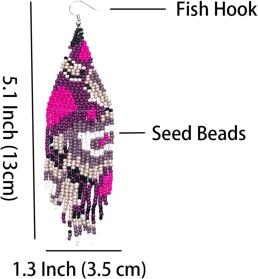 Handmade Boho Long Beaded Dangle Earrings for Women, Bohemian Big Large Seed Bead Beaded Tassel Earrings