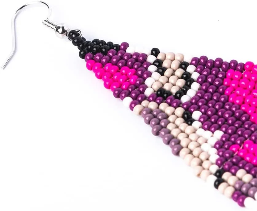 Handmade Boho Long Beaded Dangle Earrings for Women, Bohemian Big Large Seed Bead Beaded Tassel Earrings