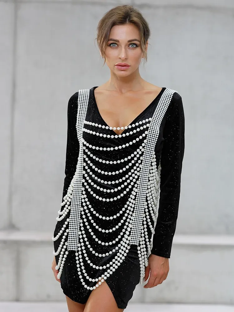 Handmade Pearl Body Chain Sexy Dress