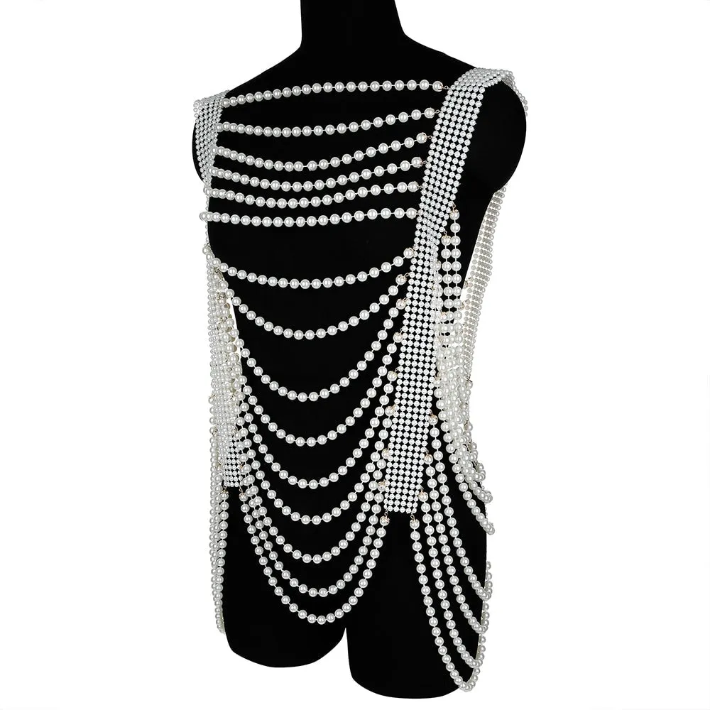 Handmade Pearl Body Chain Sexy Dress