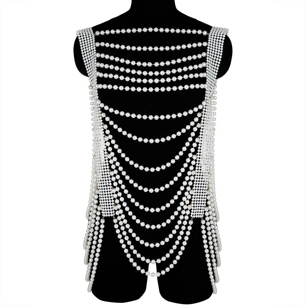 Handmade Pearl Body Chain Sexy Dress