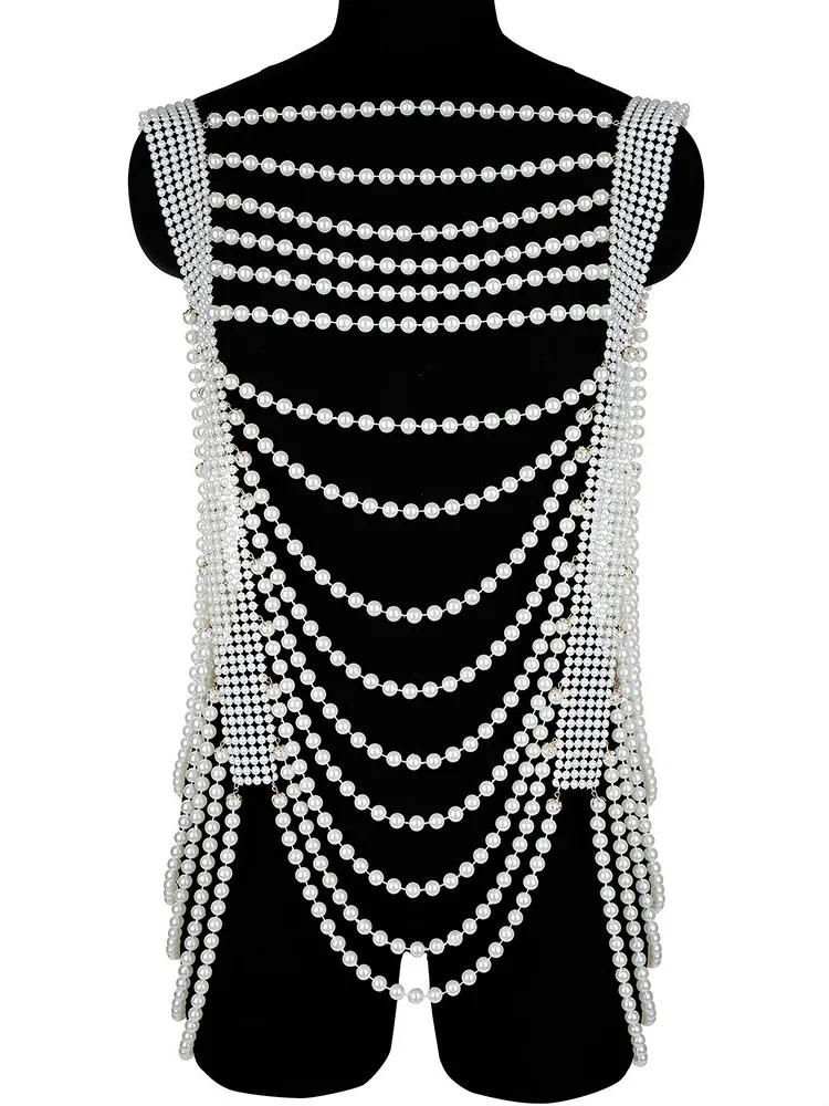 Handmade Pearl Body Chain Sexy Dress