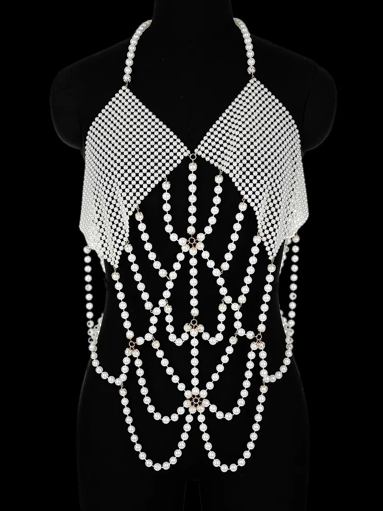 Handmade Pearl Bra Chain Sexy Top
