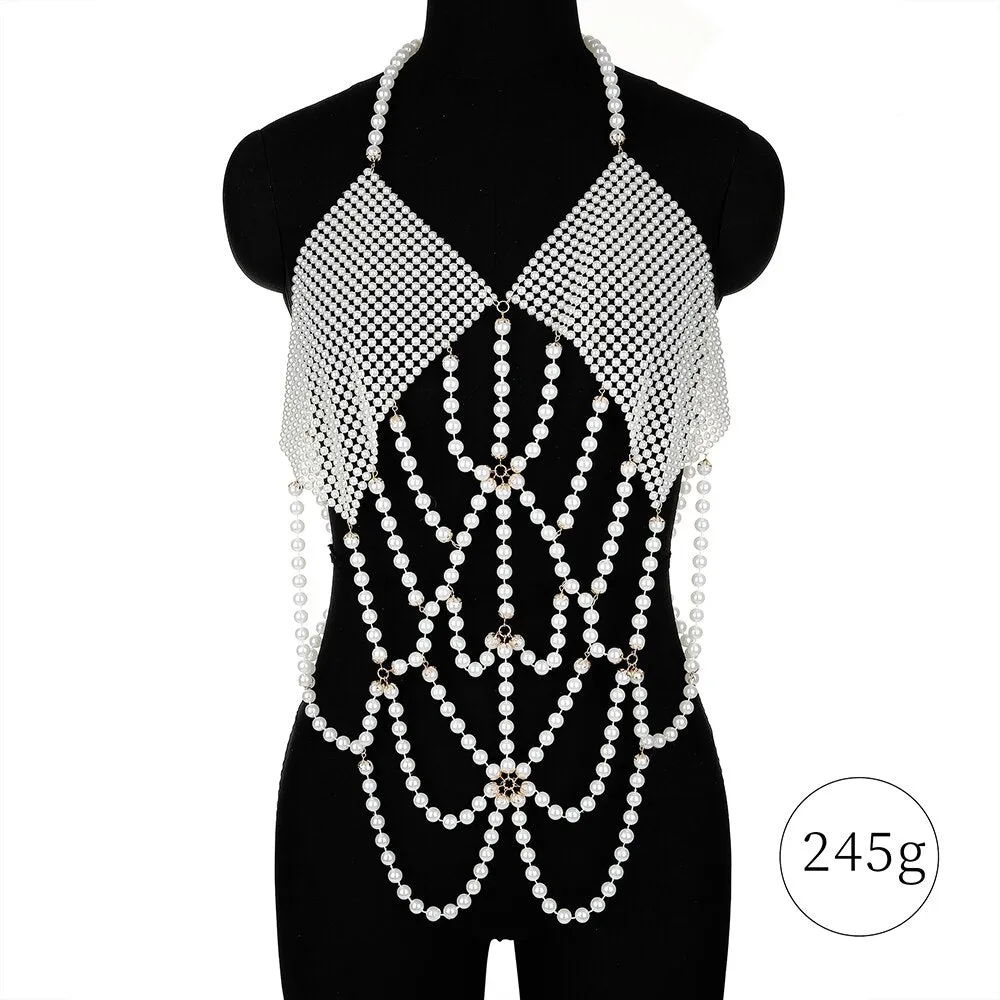 Handmade Pearl Bra Chain Sexy Top