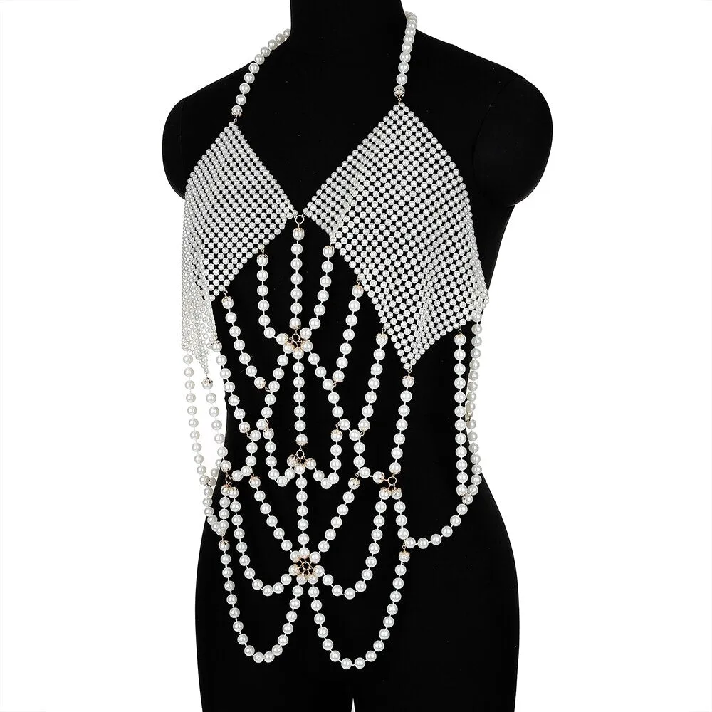 Handmade Pearl Bra Chain Sexy Top