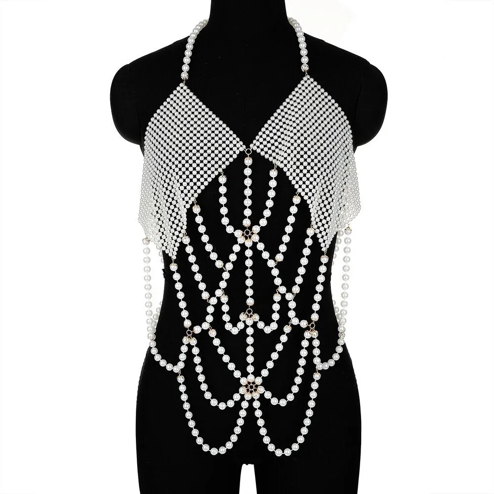 Handmade Pearl Bra Chain Sexy Top