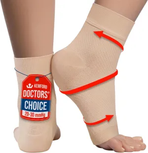 KEMFORD Ankle Compression Sleeve - 2-Pack, Plantar Fasciitis Braces - Open Toe Compression Socks for Swelling, Sprain, Neuropathy, Foot Arch Support for Men and Women - 20-30mmhg, M, Beige