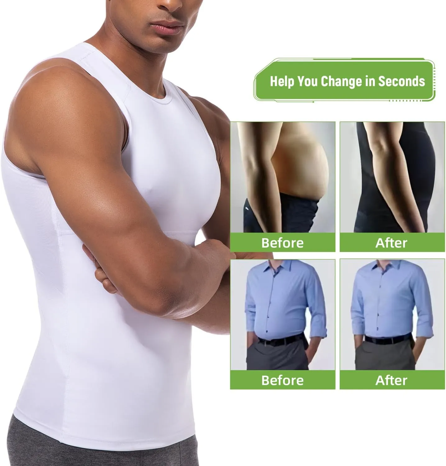 Lgtfy 4D Mens Compression Shirt, Slimming Body Shaper Vest, Gynecomastia Undershirt, Tummy Control Back Support Tank Top