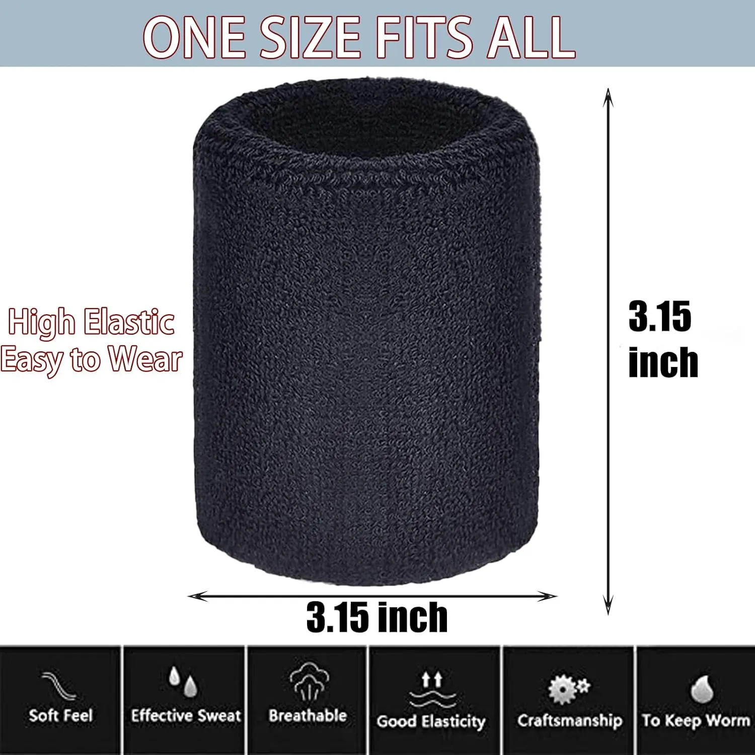 Magicorange 2 Pair Wrist Sweatbands Sports Wristbands for Men & Women, Sweat Absorbing Cotton Terry Cloth Wristband