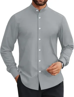 Mens Dress Shirts Wrinkle Free Dress Shirts for Men Long Sleeve Button Down Shirts Banded Collar Shirts