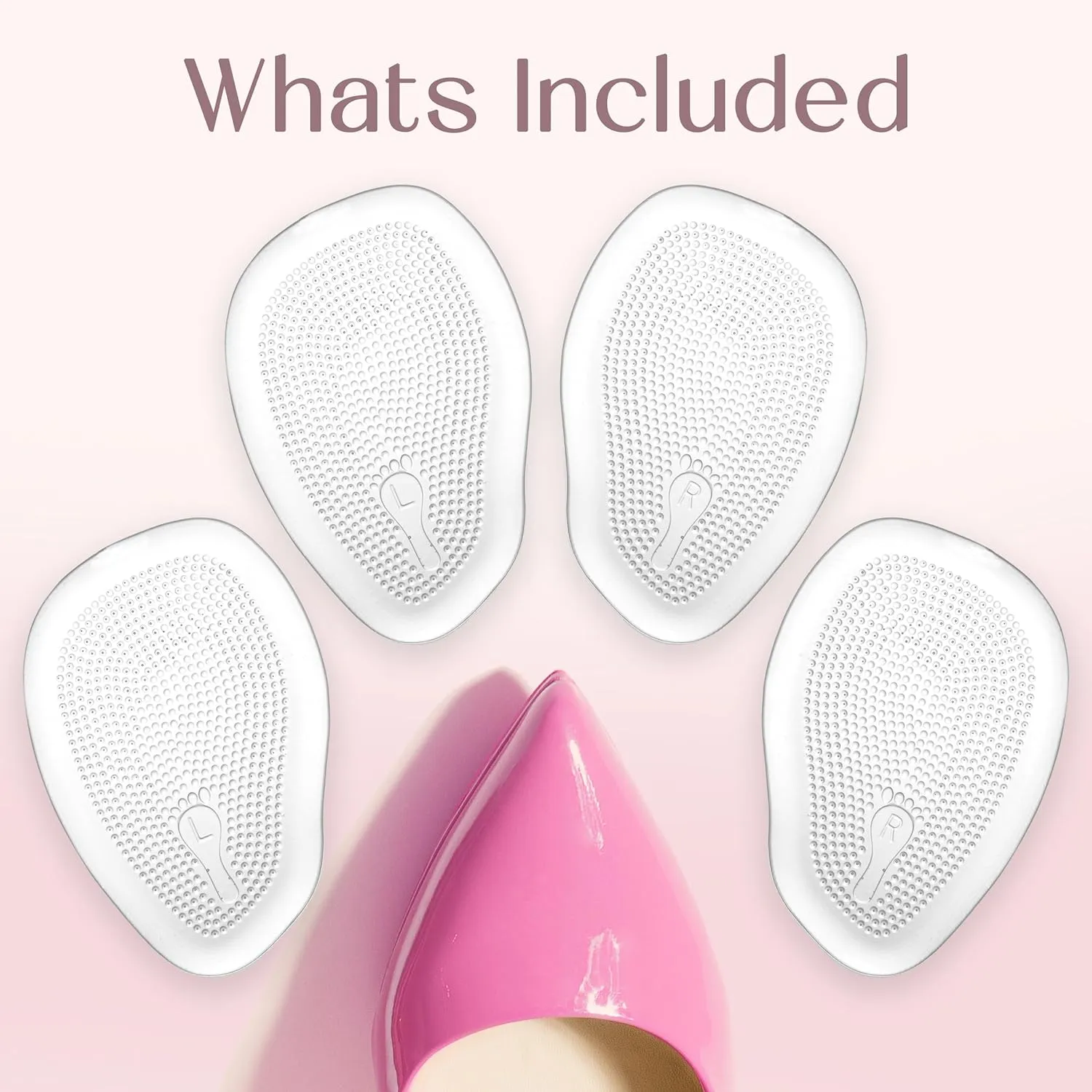 Metatarsal Foot Pads for Women (4 Pads) Cushioned High Heel Inserts for Ball of Foot Pain Relief (Clear)
