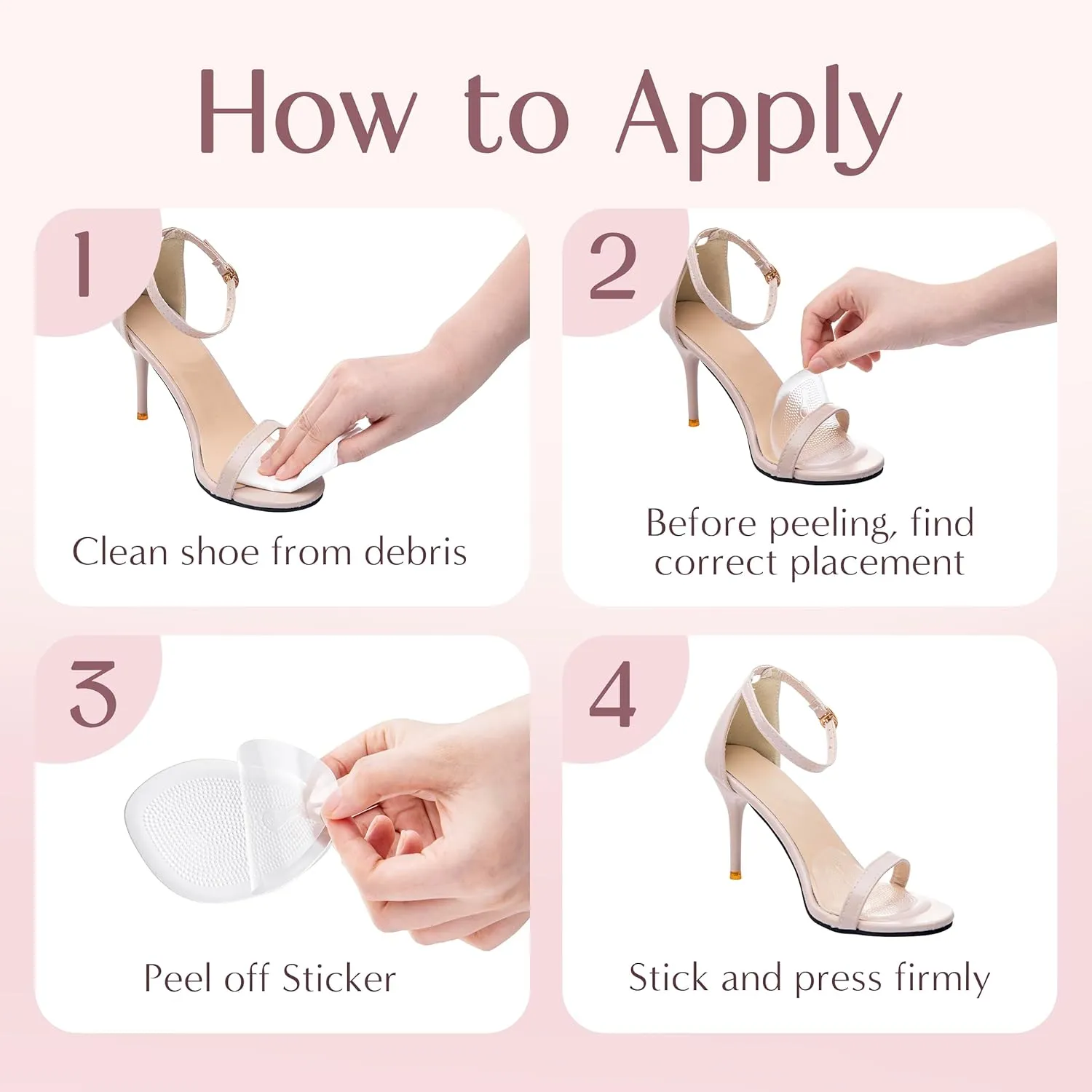 Metatarsal Foot Pads for Women (4 Pads) Cushioned High Heel Inserts for Ball of Foot Pain Relief (Clear)