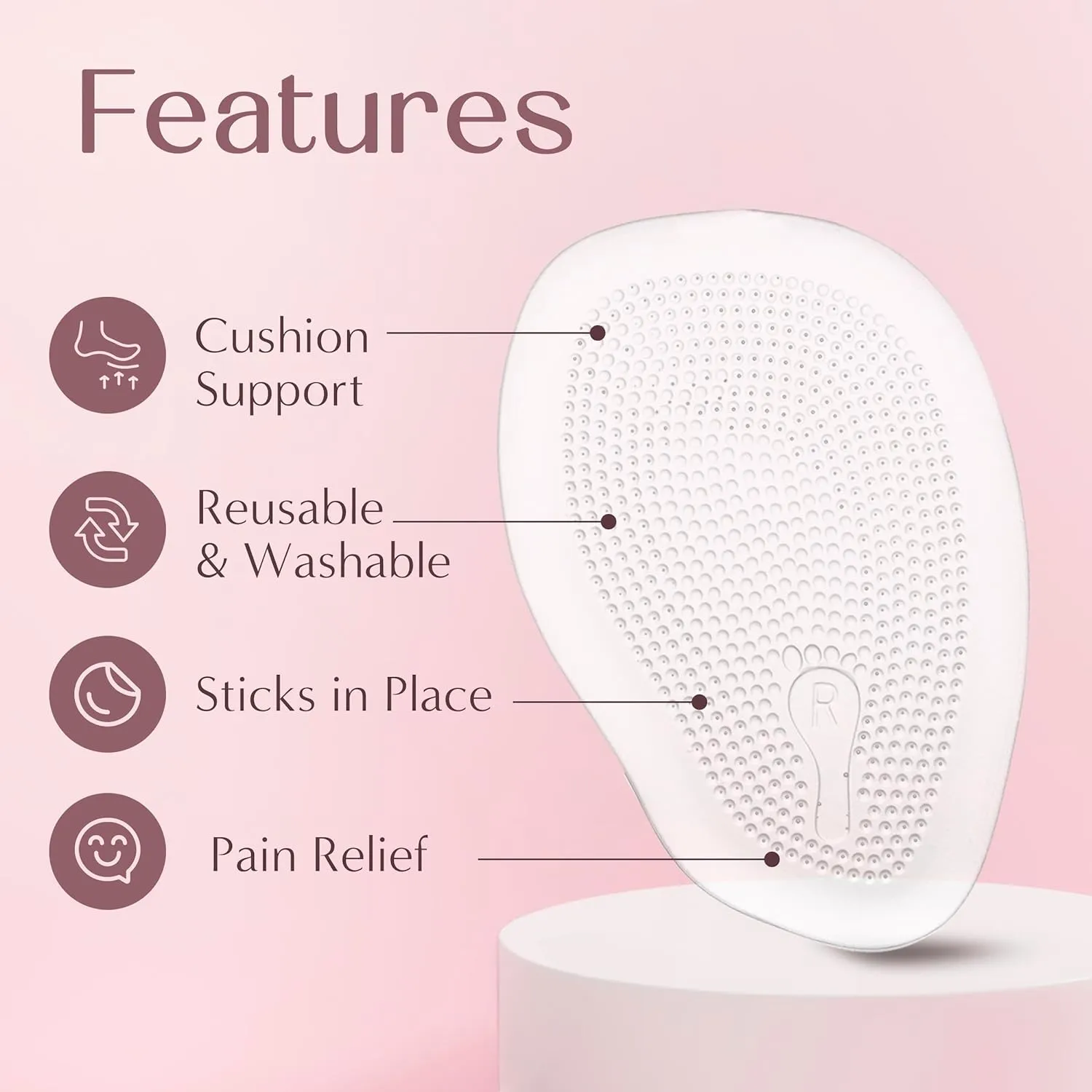 Metatarsal Foot Pads for Women (4 Pads) Cushioned High Heel Inserts for Ball of Foot Pain Relief (Clear)
