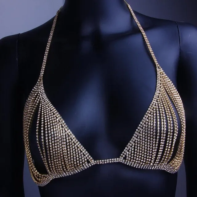 Newest Sexy Hollow Rhinestone Body Chain Bra Accessories Necklace for Women Crystal