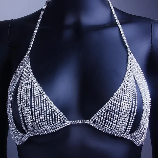 Newest Sexy Hollow Rhinestone Body Chain Bra Accessories Necklace for Women Crystal
