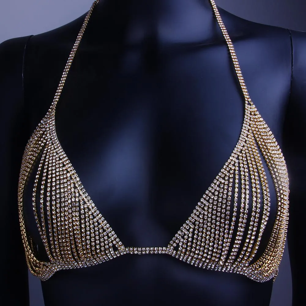 Newest Sexy Hollow Rhinestone Body Chain Bra Accessories Necklace for Women Crystal