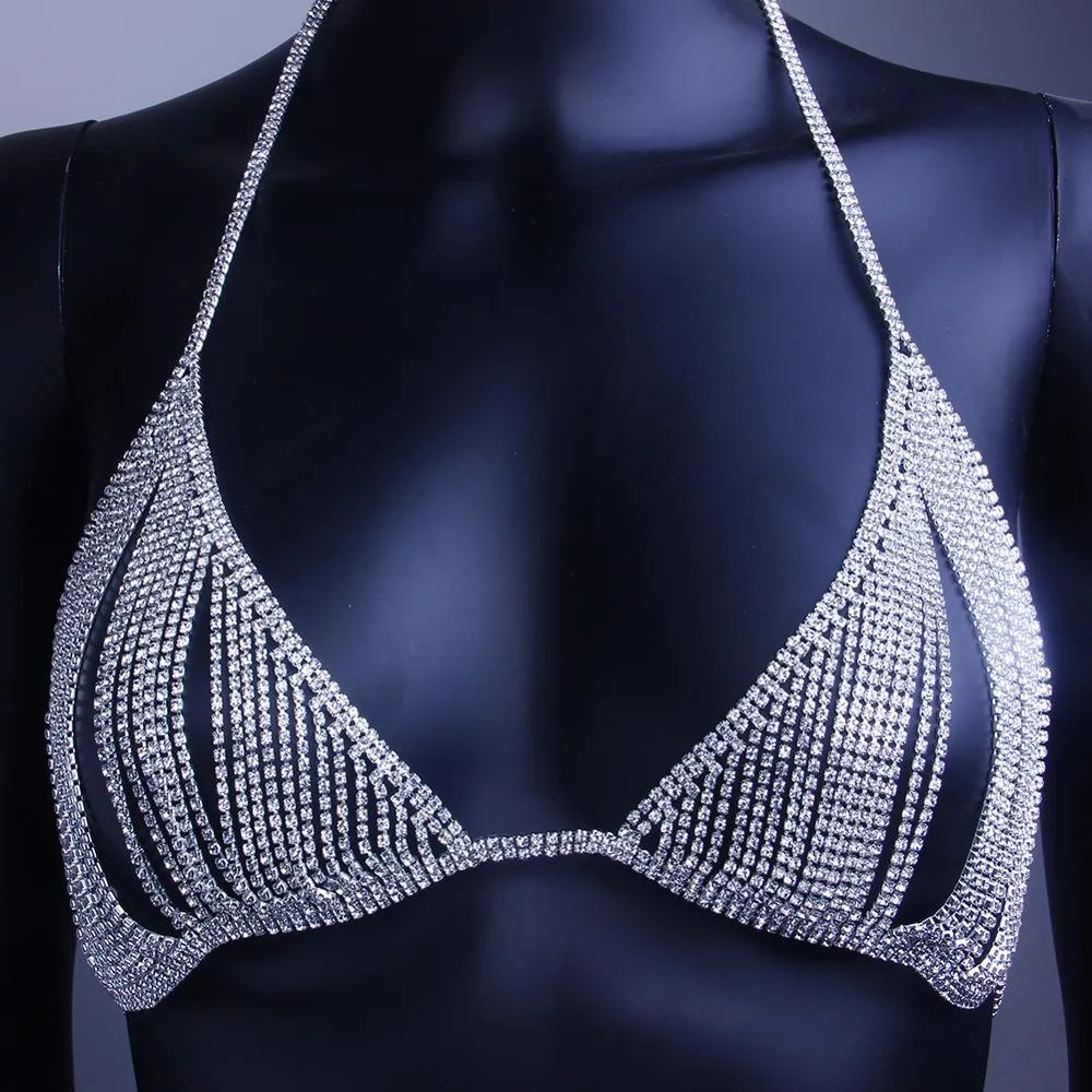 Newest Sexy Hollow Rhinestone Body Chain Bra Accessories Necklace for Women Crystal