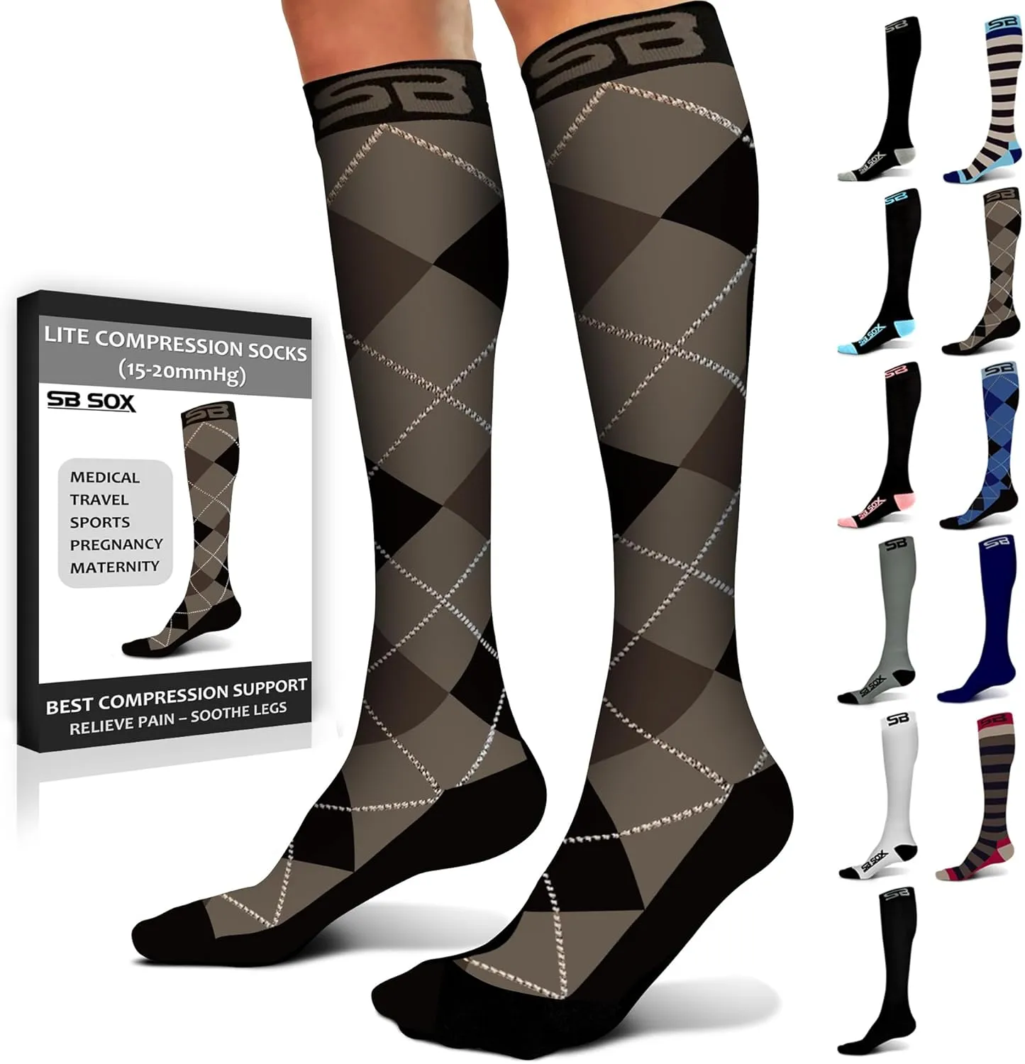 SB SOX Lite Compression Socks for Men & Women (15-20mmHg)  Best Compression Socks for Travel, Sports, and Daily Wear - XXL Sizes too!